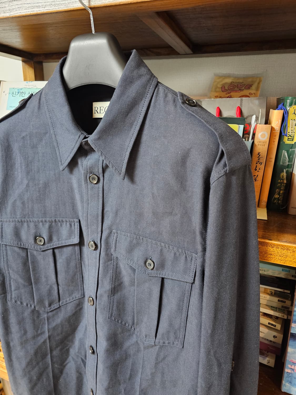 명작!렉토 보헤미안 롤 업 디테일 셔츠 빈티지 네이비 팔아요 상품이미지6
