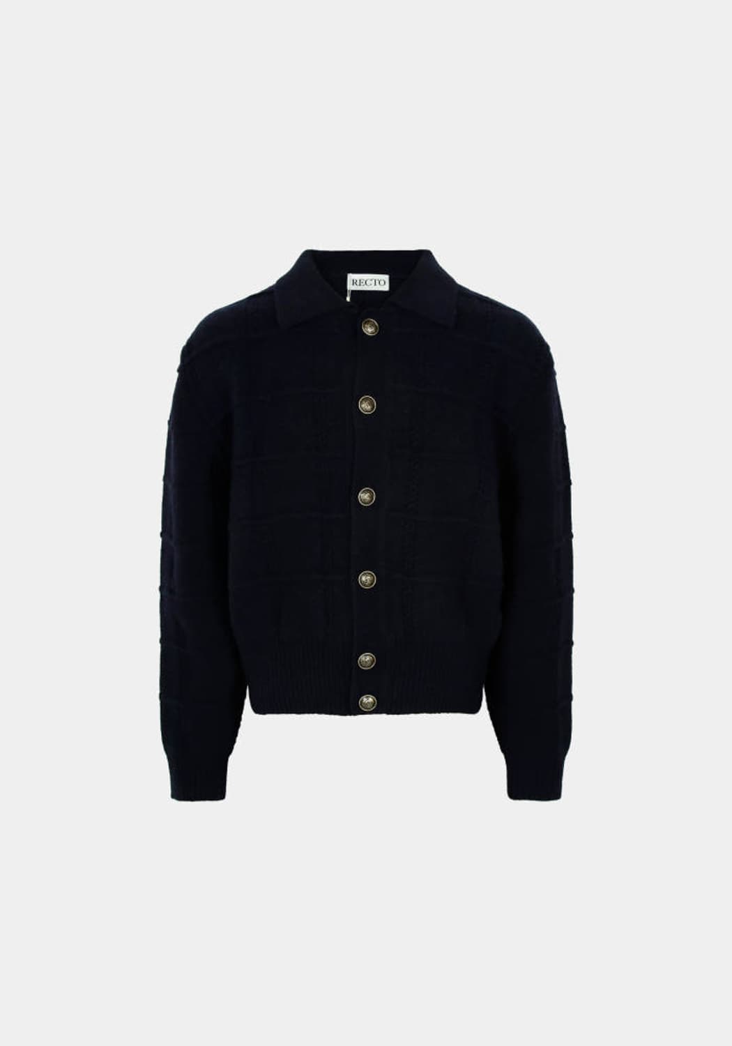 [ XL ] 렉토 빈티지 버튼 칼라 울 카디건 다크네이비 상품이미지2