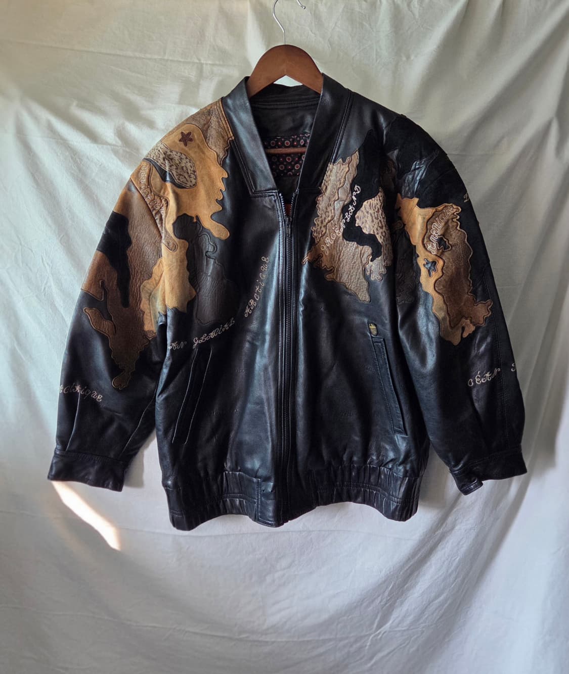 월드맵 패치 양가죽 레더 자켓 105 상품이미지1