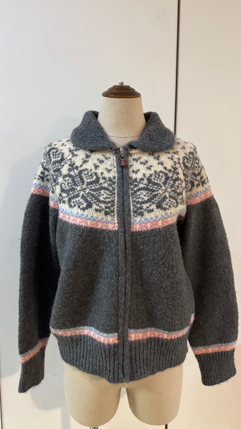 노르딕 패턴 울 니트 가디건 그레이  상품이미지6