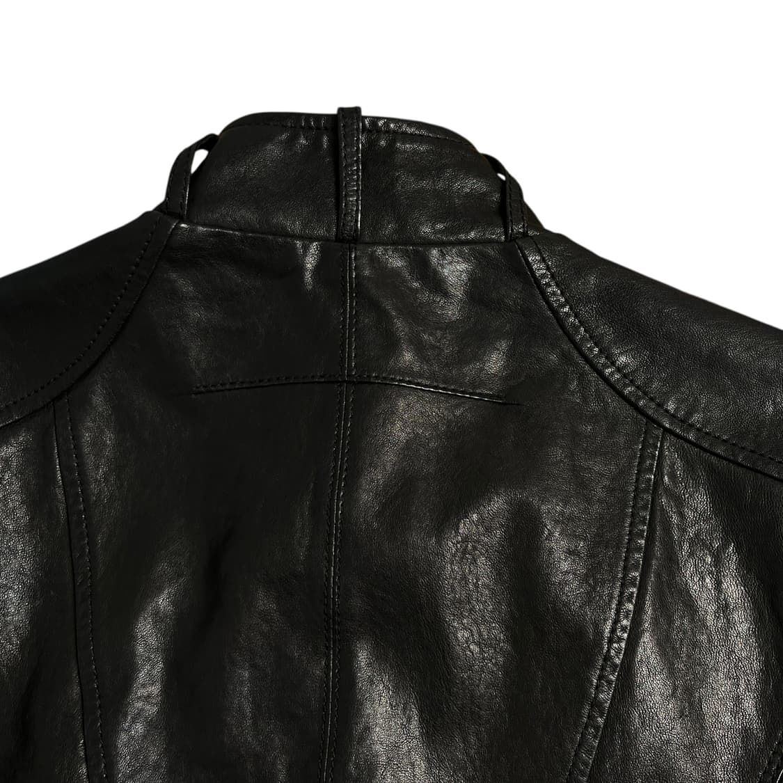 차이나 카라 니트 패널 가죽 자켓 상품이미지4