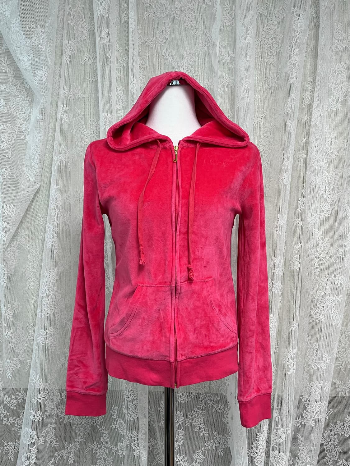 M) 쥬시꾸뛰르 벨벳 후드 집업 핑크 상품이미지4