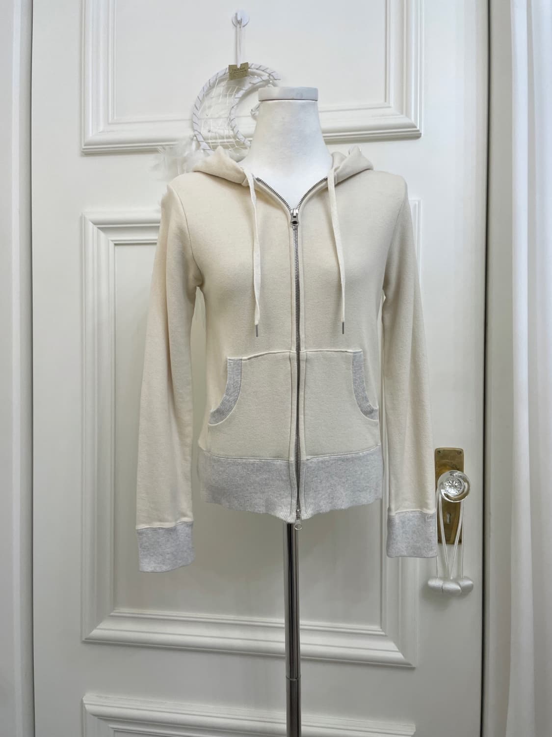 ivory melange point basic hoodie-zip 상품이미지1