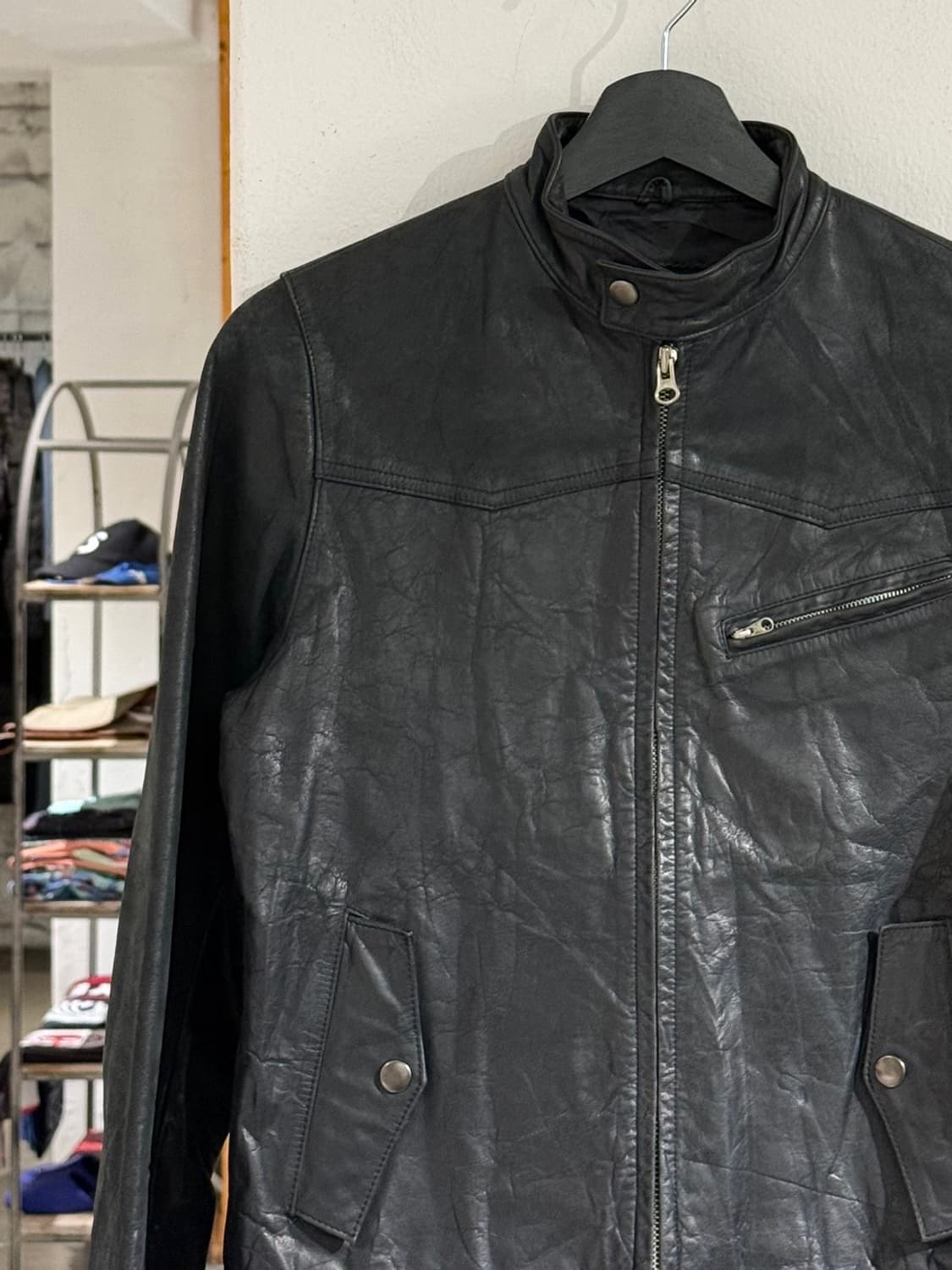 드렐라 블랙 싱글 라이더 레더 자켓 상품이미지2