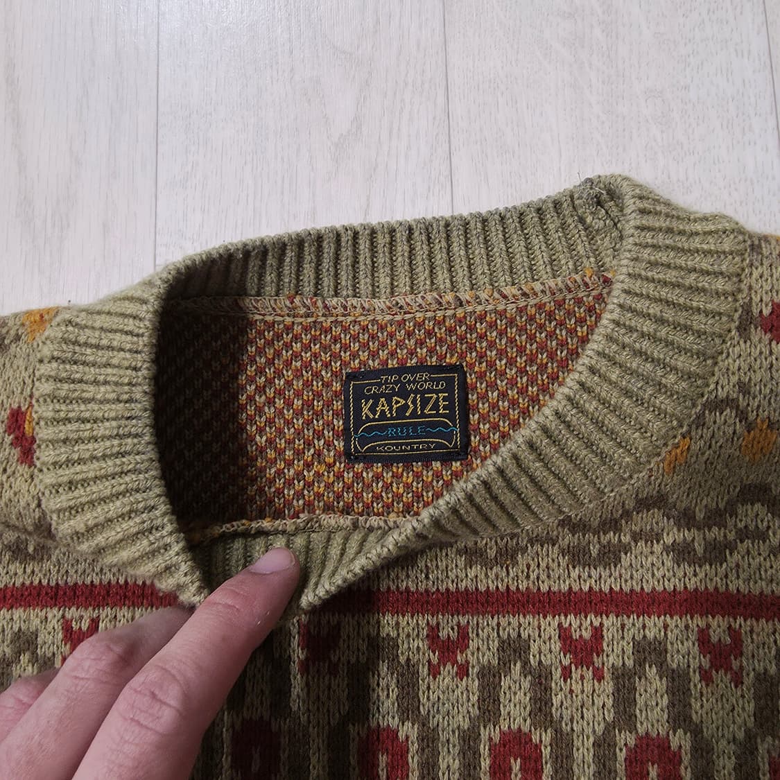 [3] 캐피탈 페어아일 크루 스웨터 카누 라이트카키 니트 kapital 상품이미지3