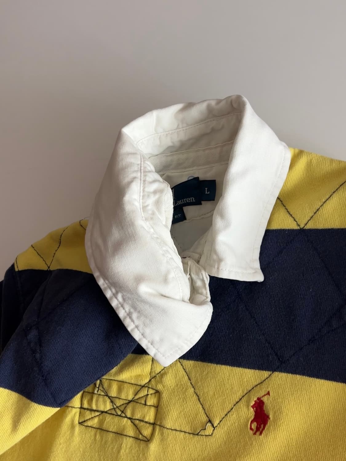 폴로 랄프로렌 옐로우 네이비 단가라 럭비티 L 상품이미지5