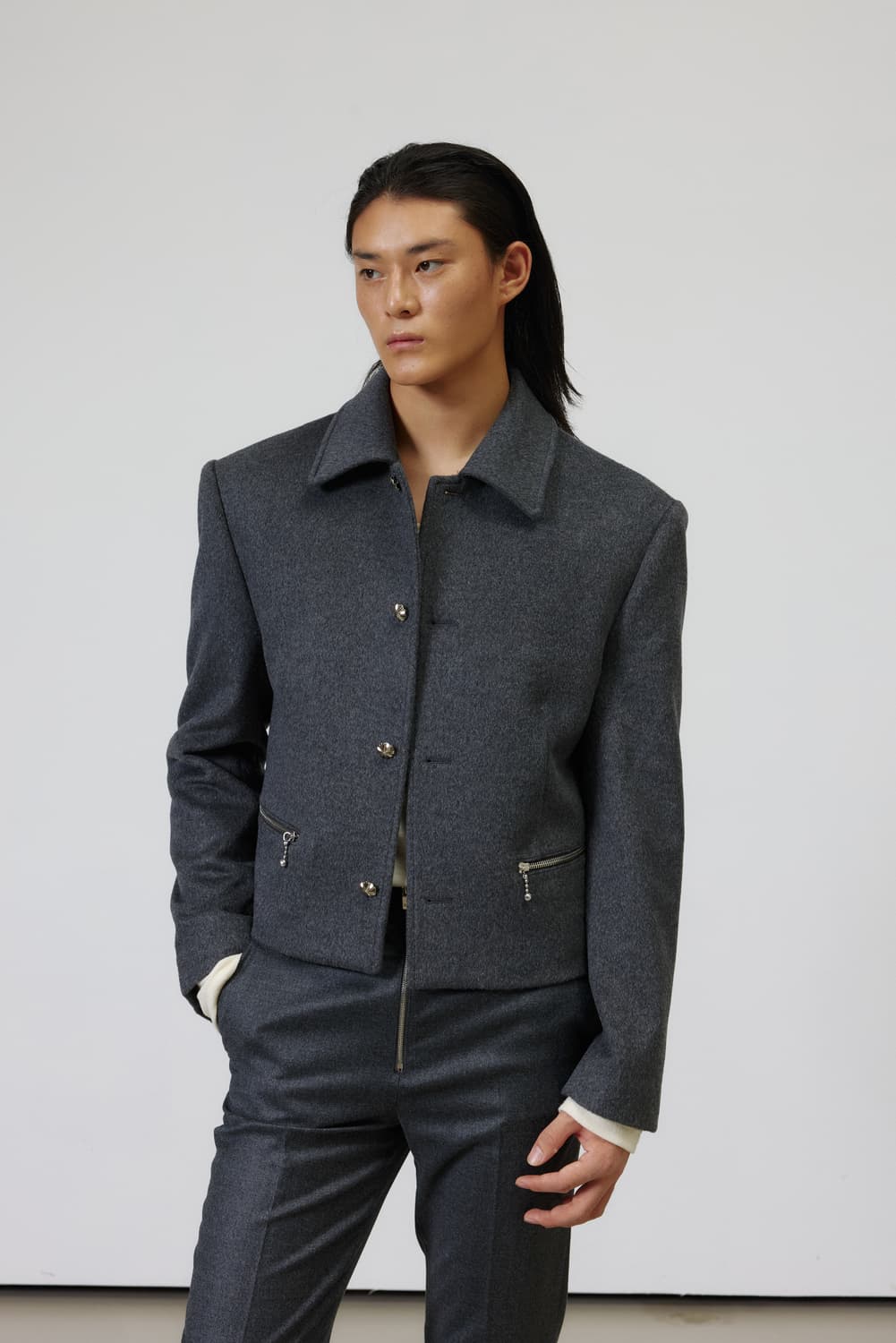 알포/ 캐시미어 - CROP JACKET(그레이) 상품이미지1