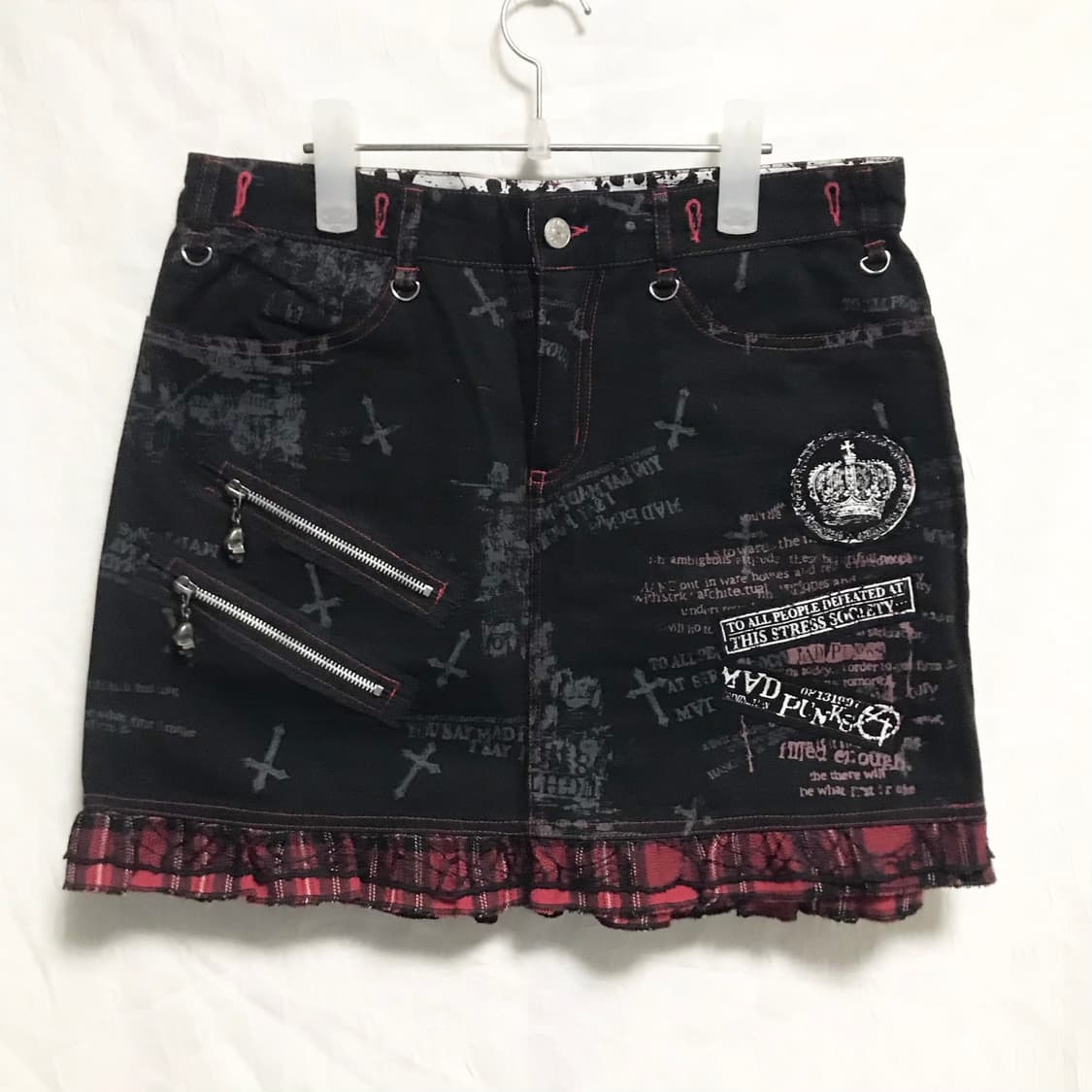 빈티지 madpunks 매드펑크 지퍼 디테일 체크 레이어드 스커트 상품이미지1