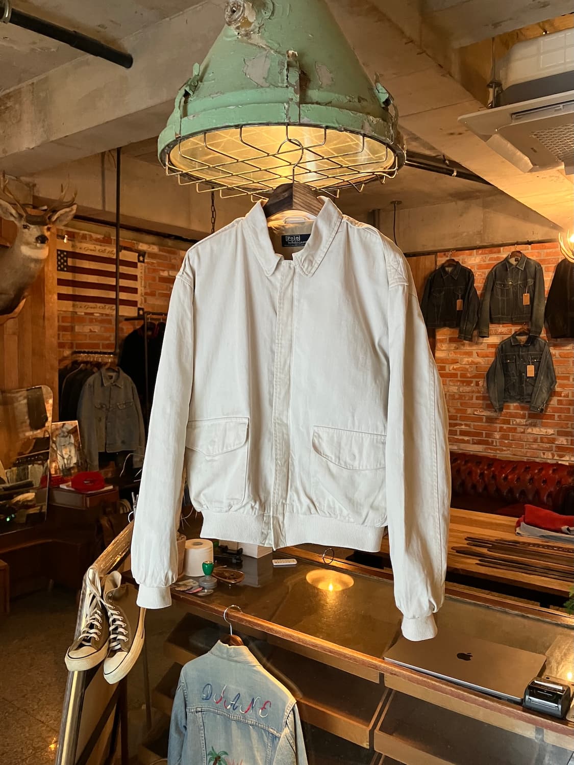 80s USA 빈티지 폴로 랄프로렌 화이트 코튼 A-2 자켓 상품이미지1