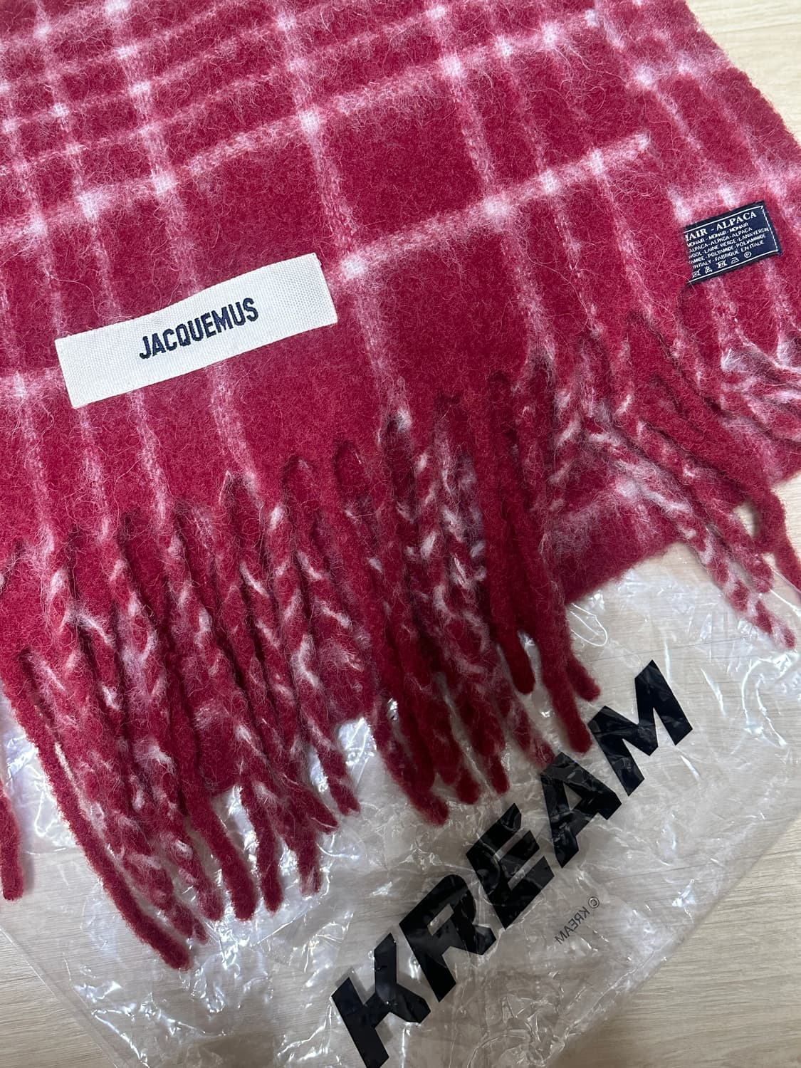 자크뮈스 레샤페까로 르 슈슈 자카드 체크 스카프 다 크 레드 머플러 상품이미지5