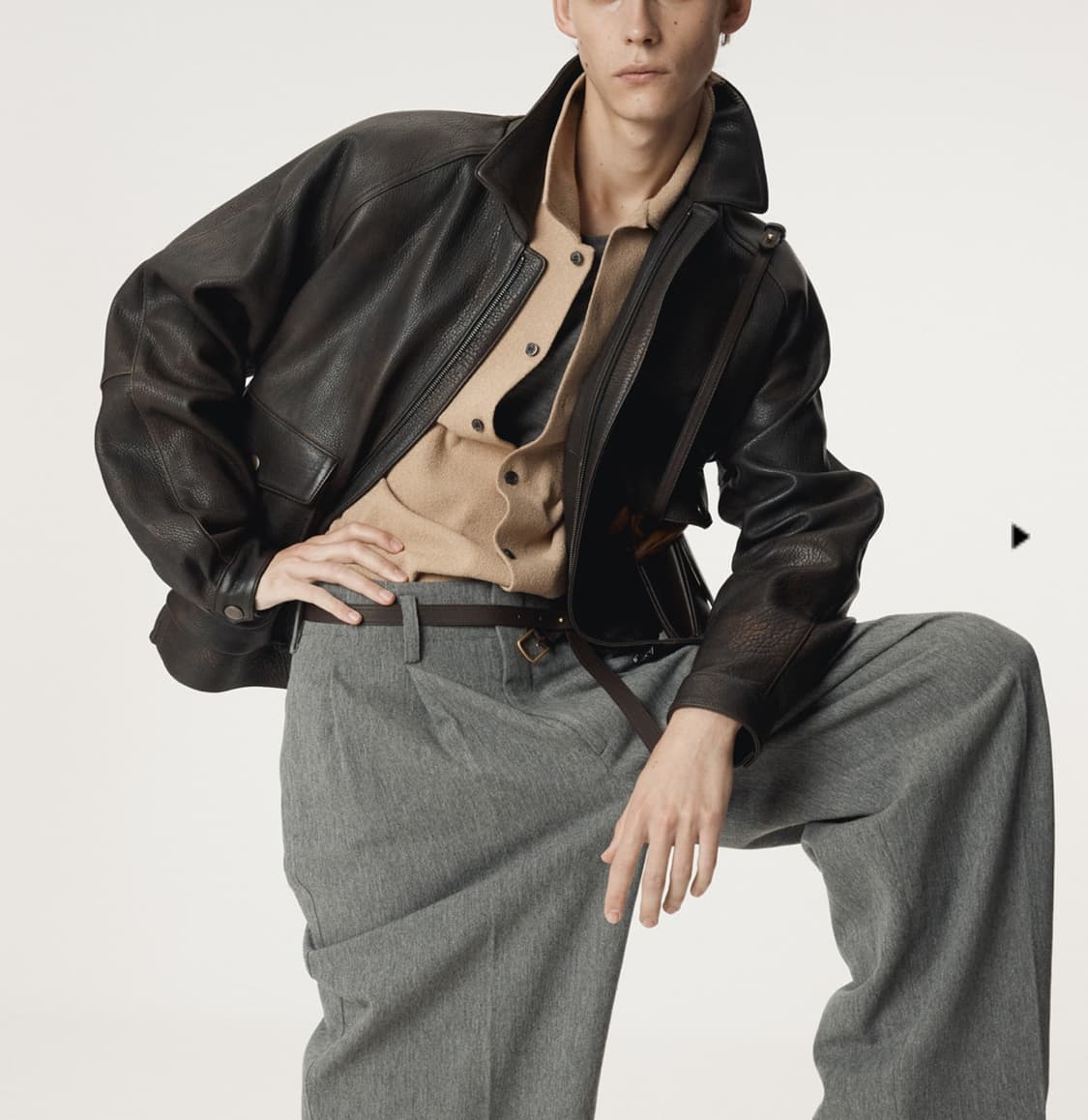 렉토 25FW 오버사이즈 시어링 양털 무스탕  레더 점퍼 자켓 브라운 상품이미지2