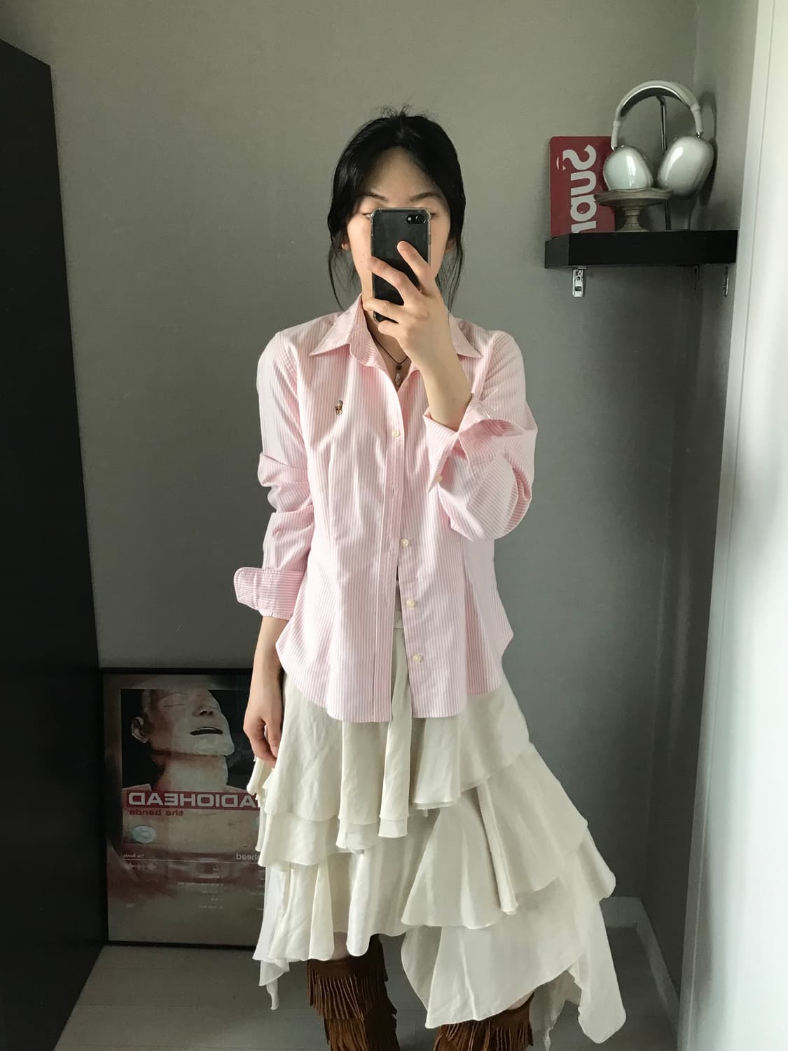 폴로 랄프로렌 포니 로고 스트라이프 핑크 셔츠 상품이미지2