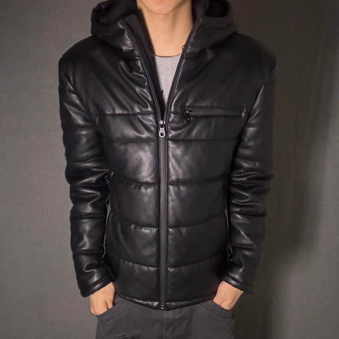 y2k 레더 후드 패딩 상품이미지4