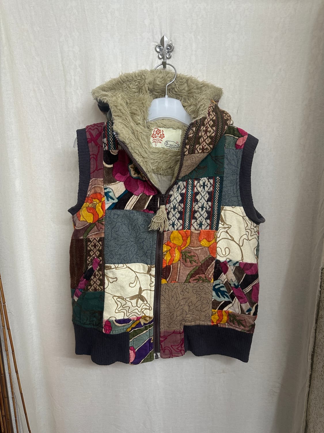 amina 패치워크 후드 베스트 에스닉 상품이미지7