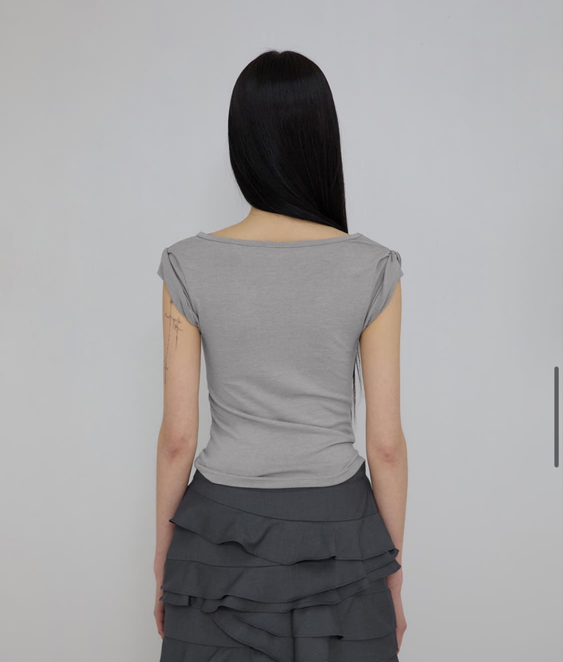 플레어업 드레이프드 롤업 티셔츠 그레이 상품이미지2
