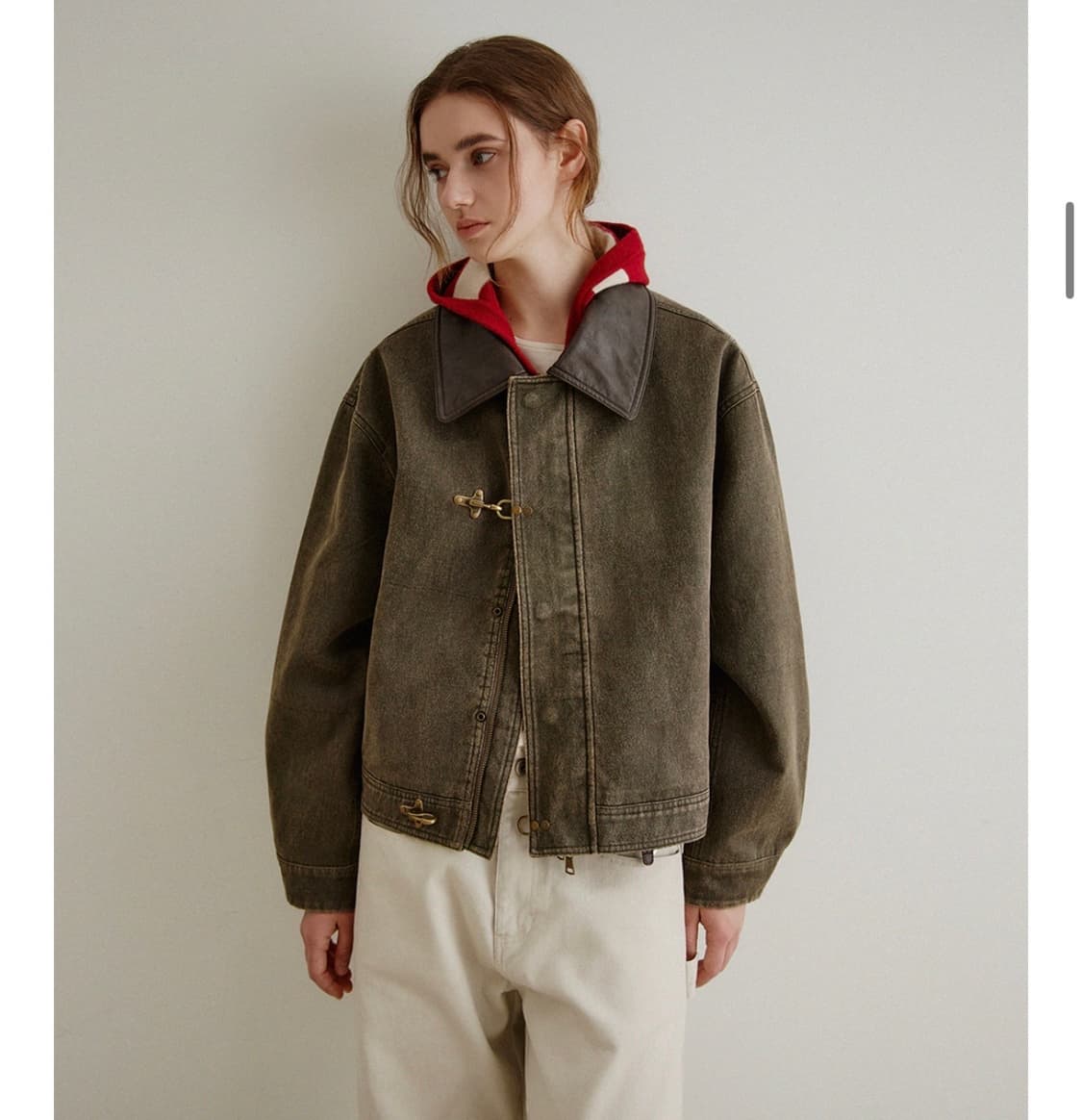 HANE 하네 플레인 버클 레더 자켓_Olive Drape 상품이미지6