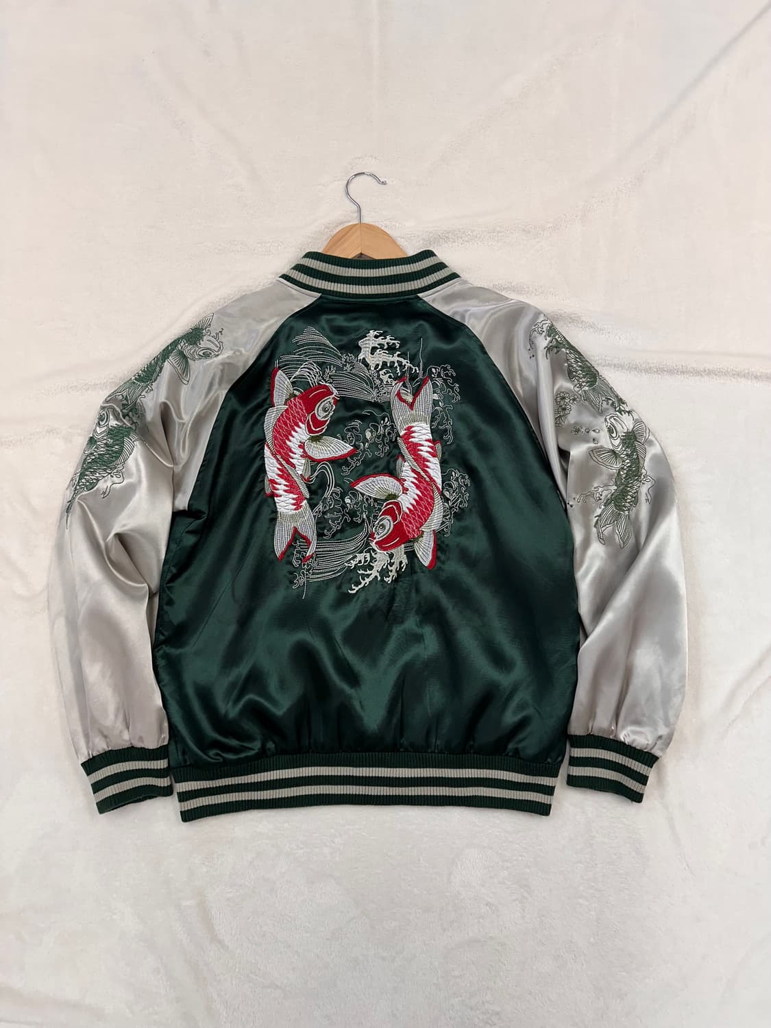 (L)JPN 비단잉어 고퀄 자수 스카잔 딥그린 상품이미지1