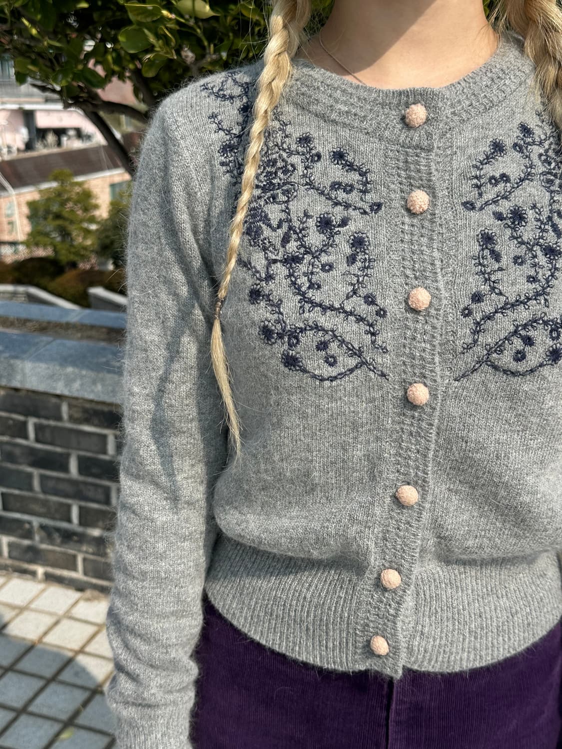 그레이 플라워 자수 가디건 상품이미지4