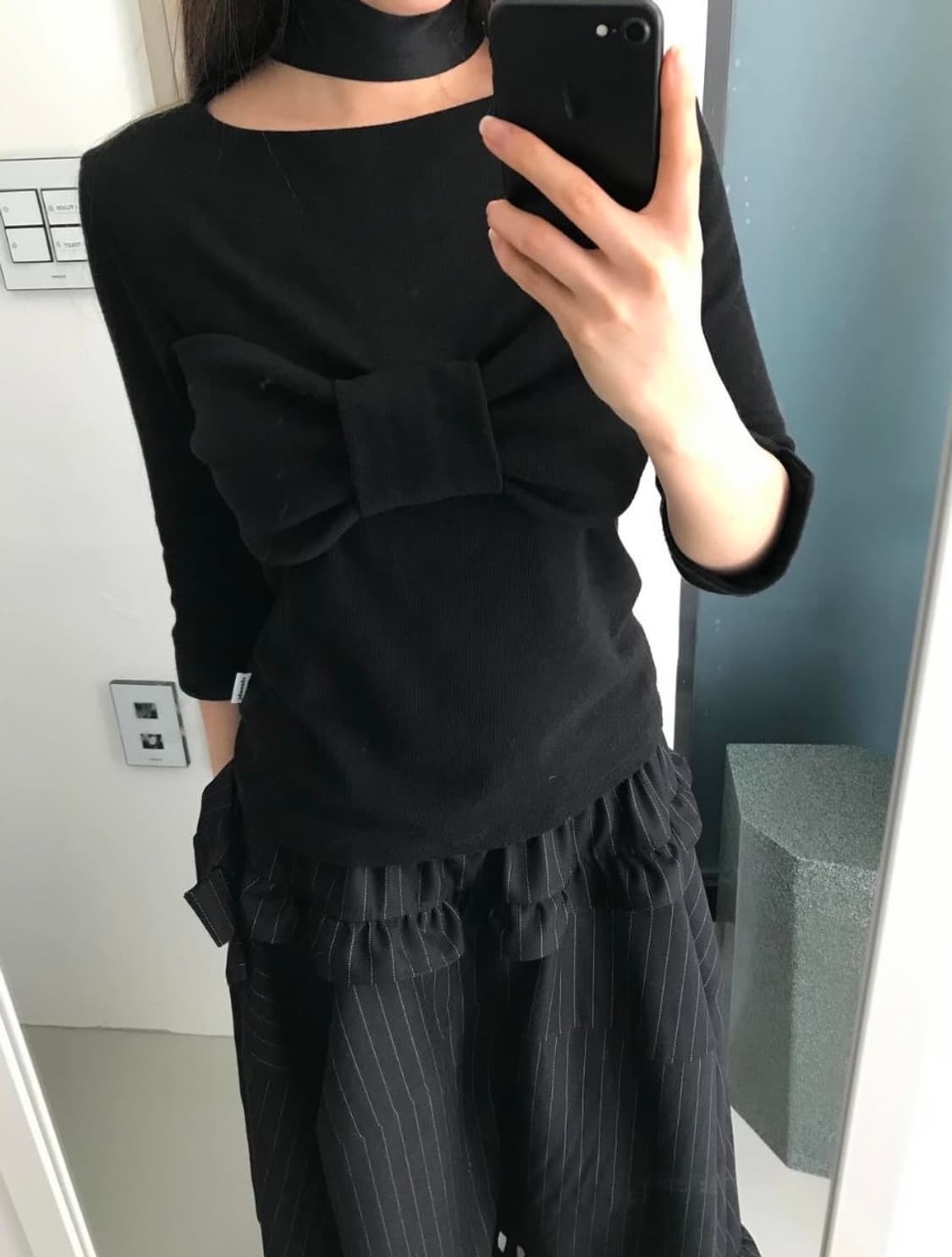 chemehc 체메씨 스커트 블랙 스트라이프 BOW CULOTTES 상품이미지3