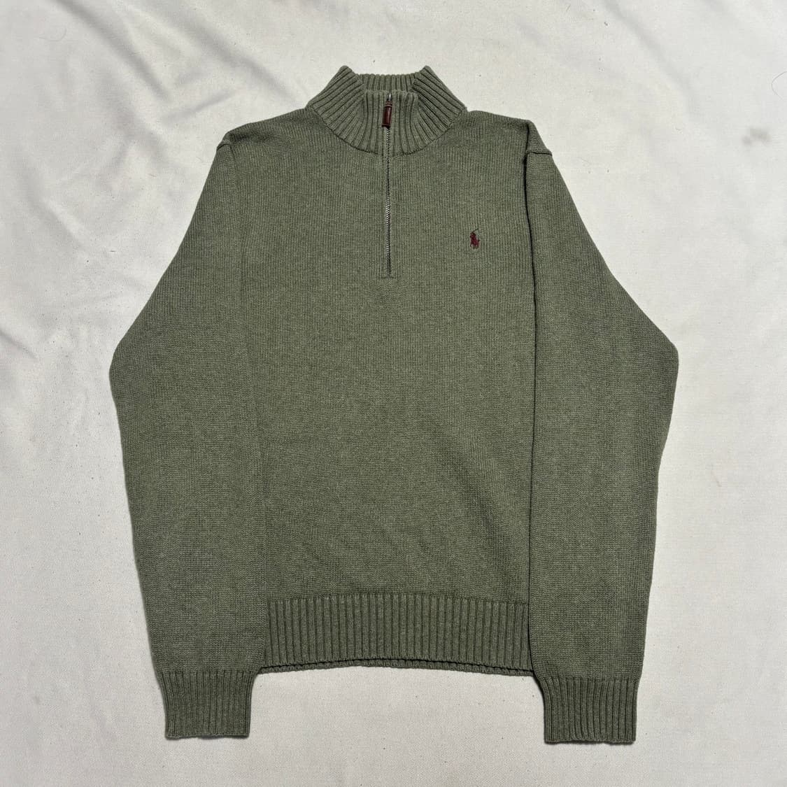 L 폴로랄프로렌 버건디 포니 코튼 그린 반집업 니트 상품이미지2