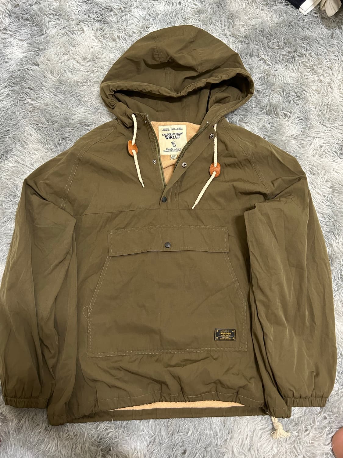 후아유 카키 y2k 기모 후드 반집업(L) 상품이미지3