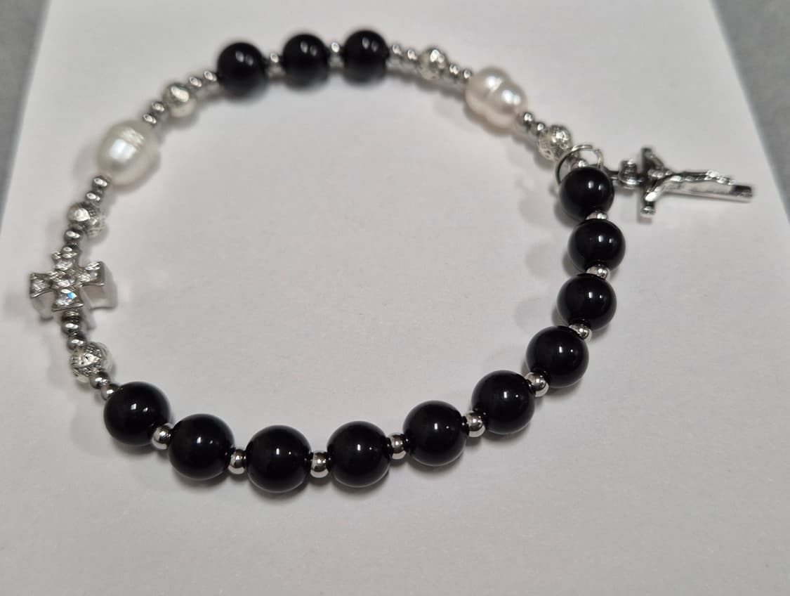 💖 핸드메이드 묵주팔찌 (천연 오닉스 & 바로크 진주) 상품이미지5