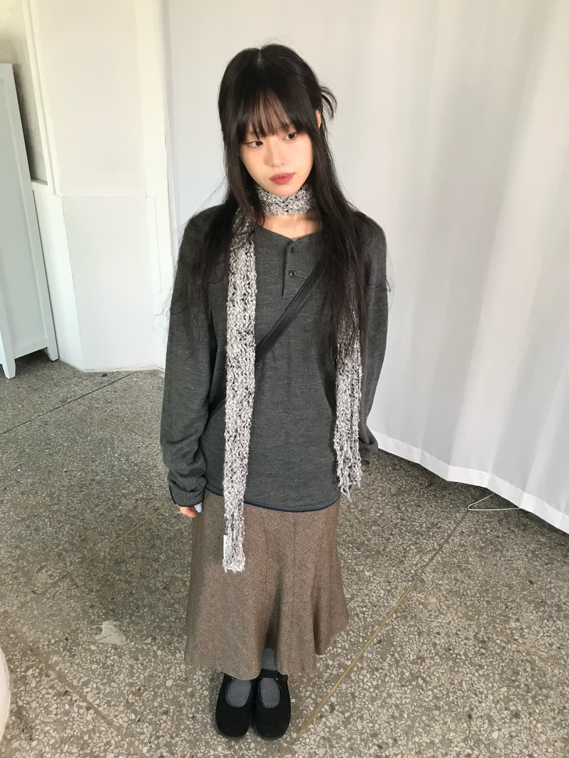 브라운 스티치 스커트 상품이미지2