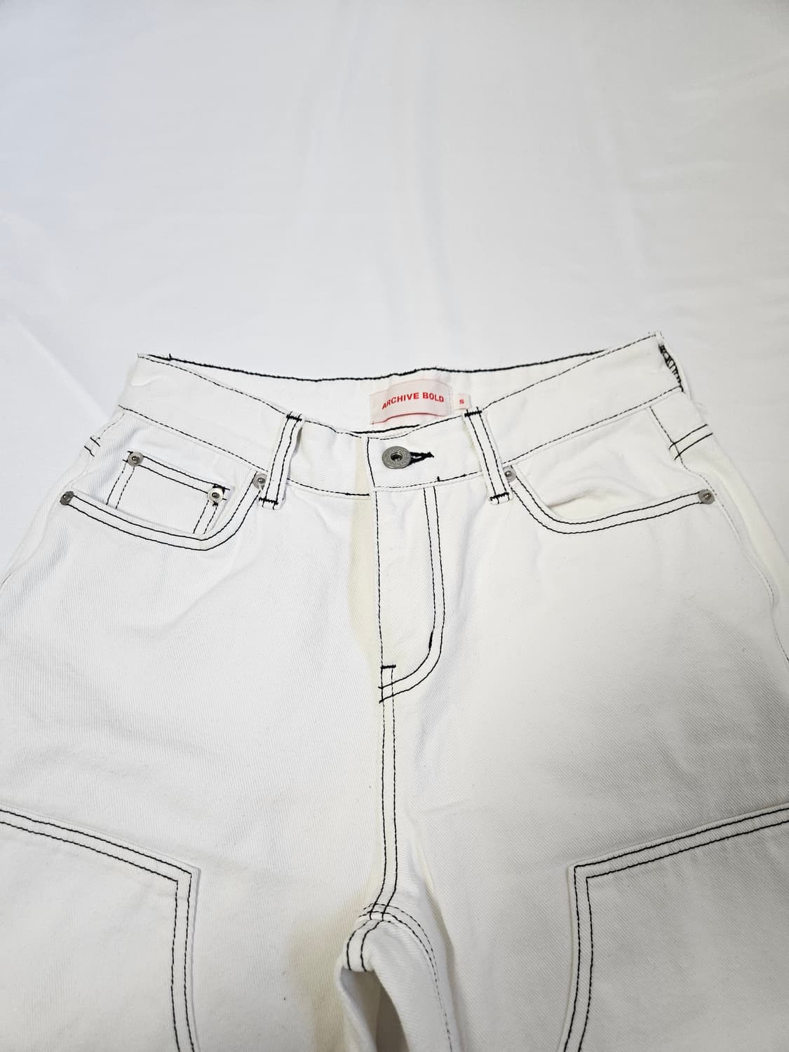 아카이브볼드 더블니 데님팬츠 코튼 카펜더 바지 화이트 S 상품이미지2