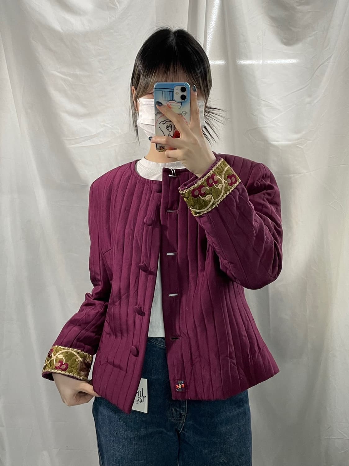 버튼 경량패딩 와인  상품이미지3