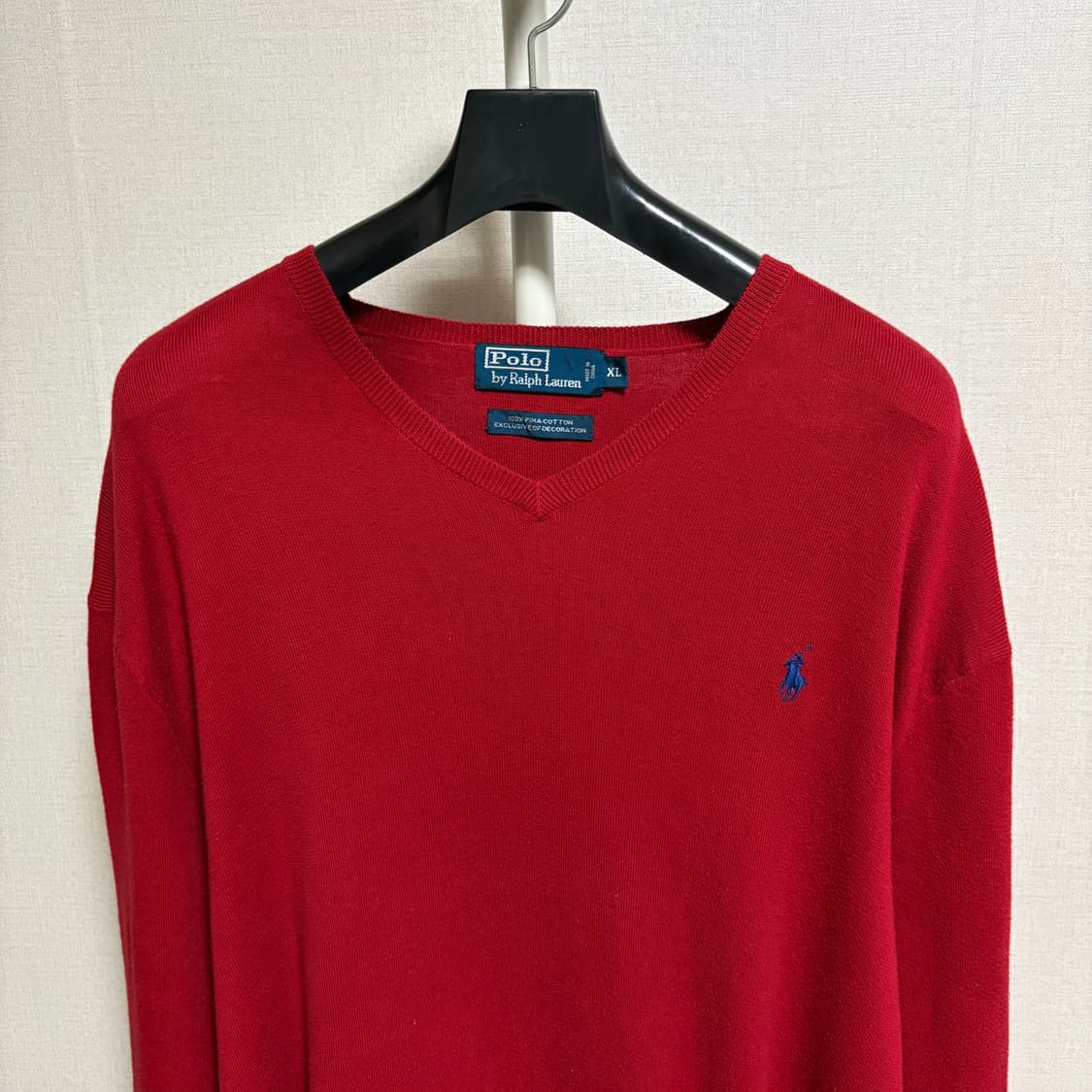 폴로 랄프로렌 피마코튼 V넥 니트 / 레드, XL 상품이미지2