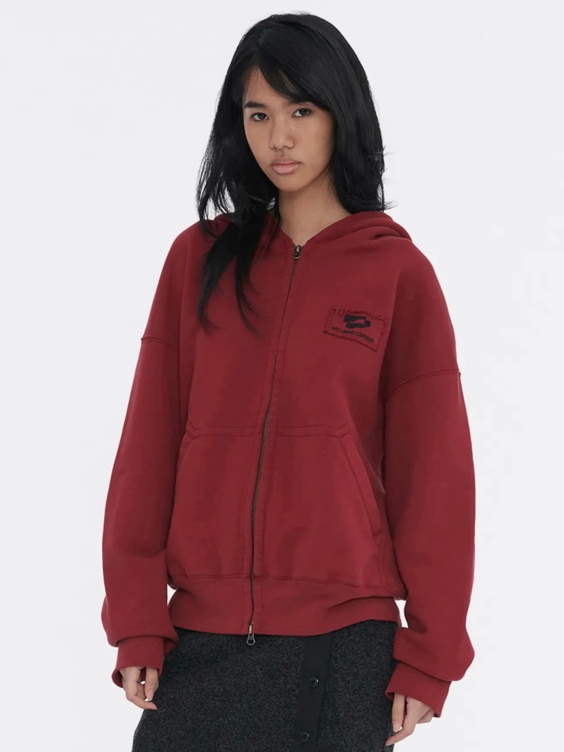 웰빙익스프레스 후드집업 Logo Patch Zip Up Burgundy 상품이미지1