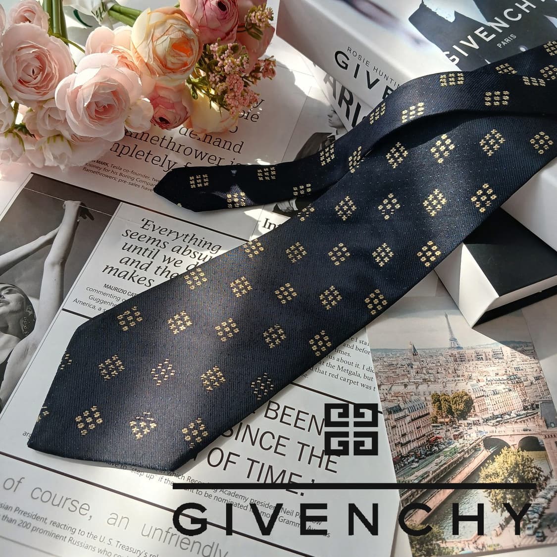 지방시 실크 네이비 자카드 패턴 넥타이 9.9cm A~B등급 E822
 상품이미지2