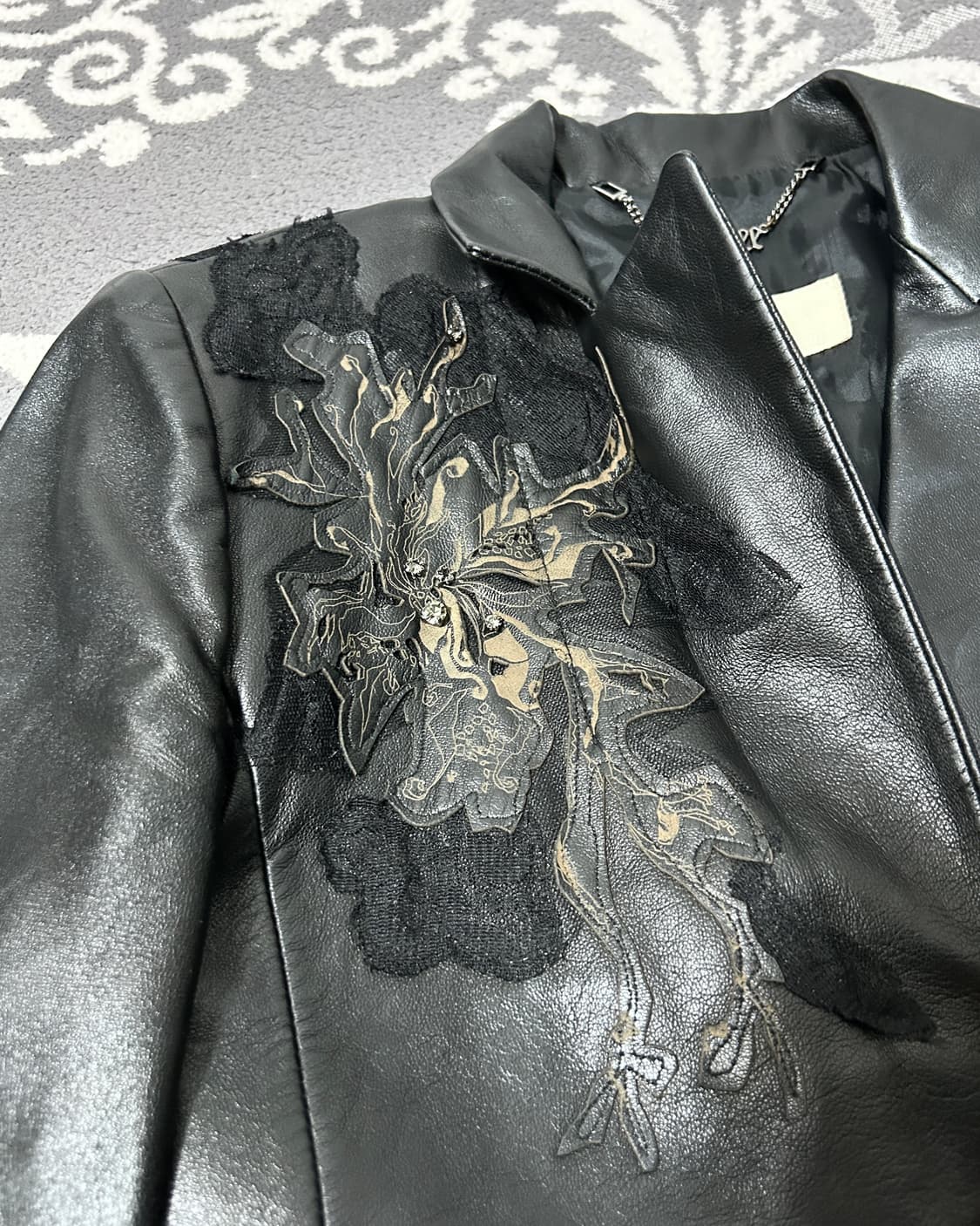 오브제 램스킨 패치워크 자수 블레이저 상품이미지3