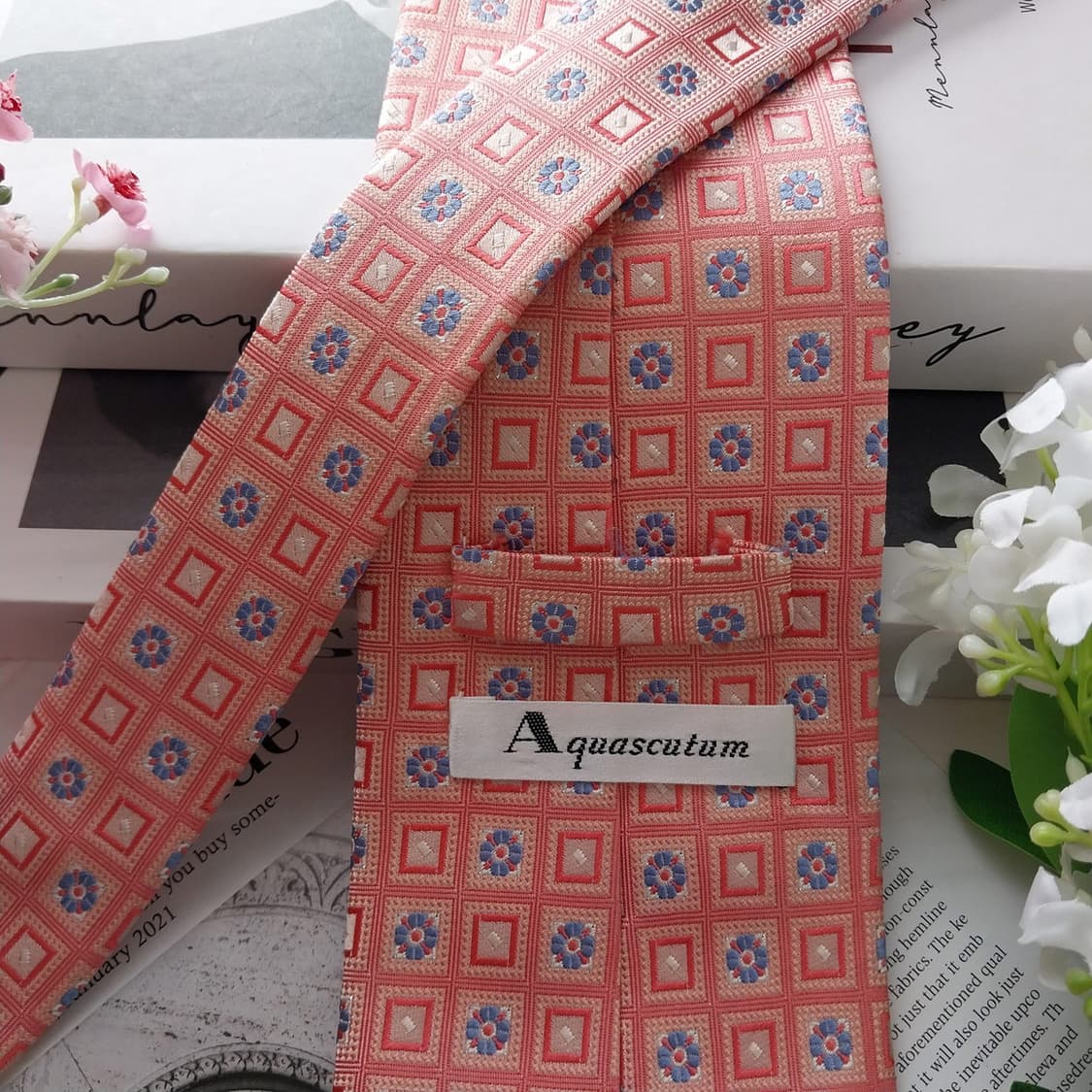 아쿠아스큐텀 넥타이 핑크 패턴 9.5cm A+등급 A1980
 상품이미지6