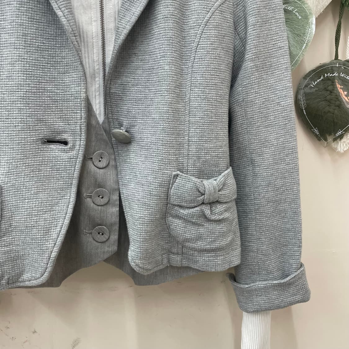 도쿄 소녀 무드 미니 상의 코디 세트 리본 블레이저 딱붙 후집 베스트 상품이미지4