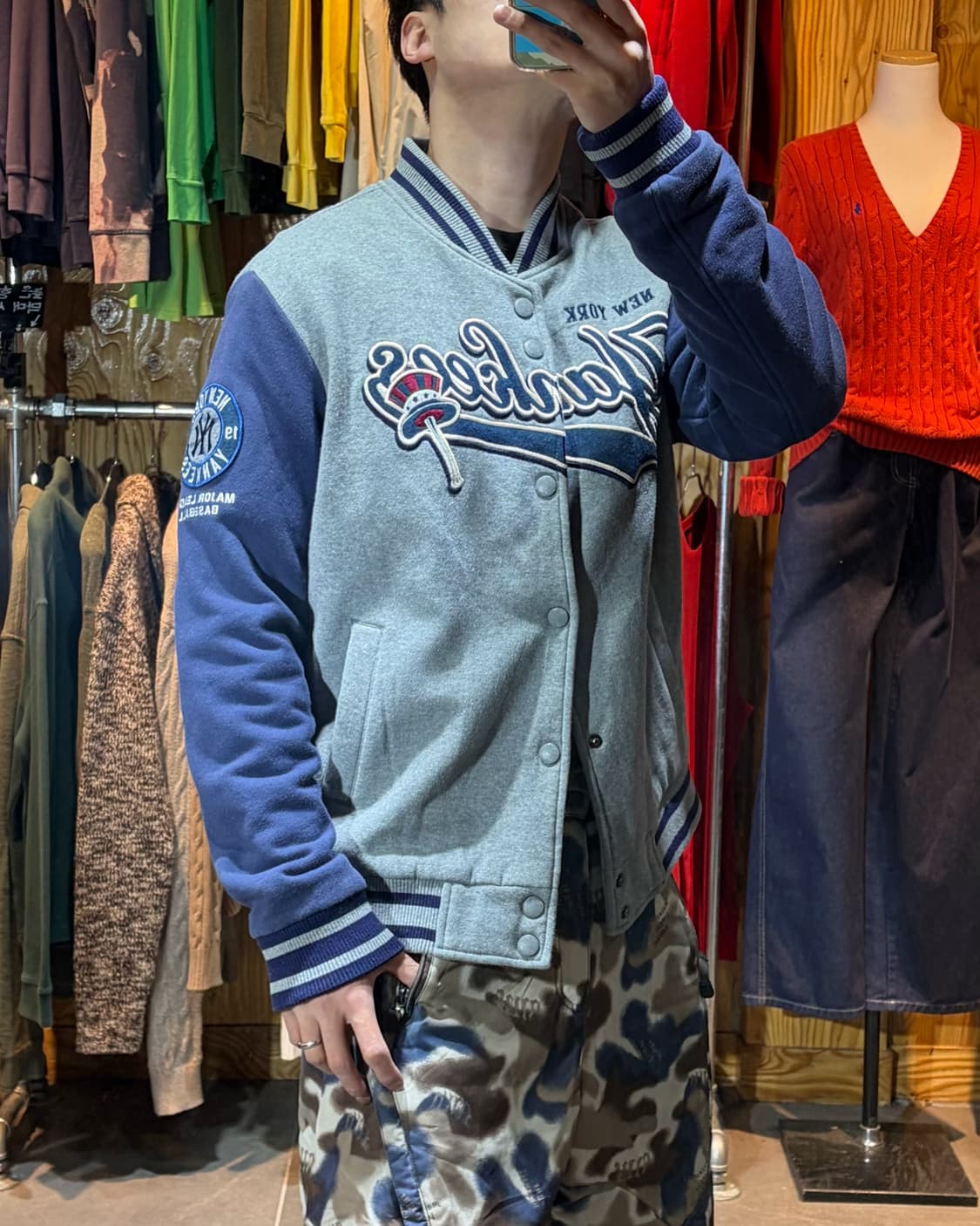 XL MLB 뉴욕양키스 빅패치 배색 코튼 바시티 상품이미지1