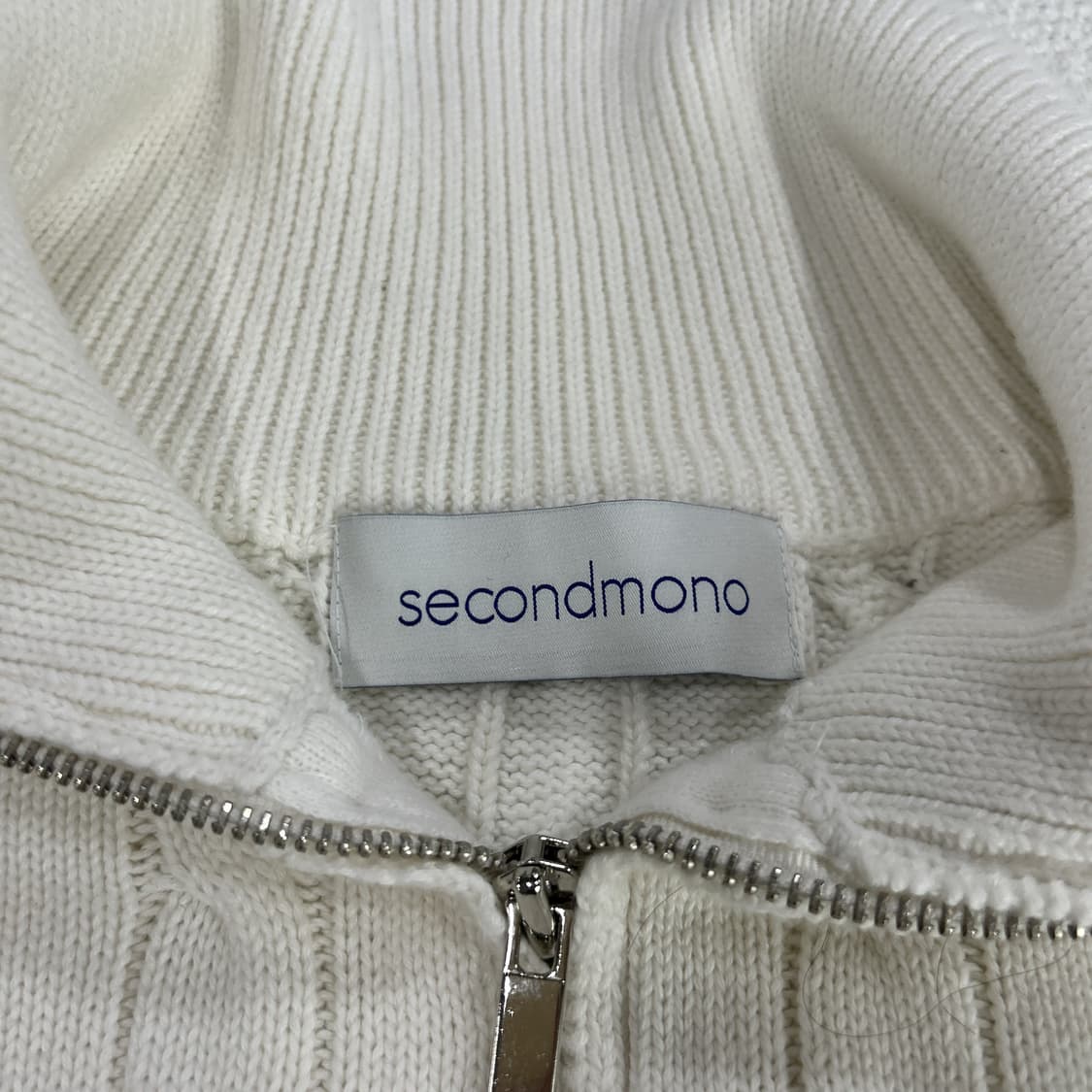 세컨드모노 케이블 하프집업 니트 화이트/블루 100 2벌 상품이미지4