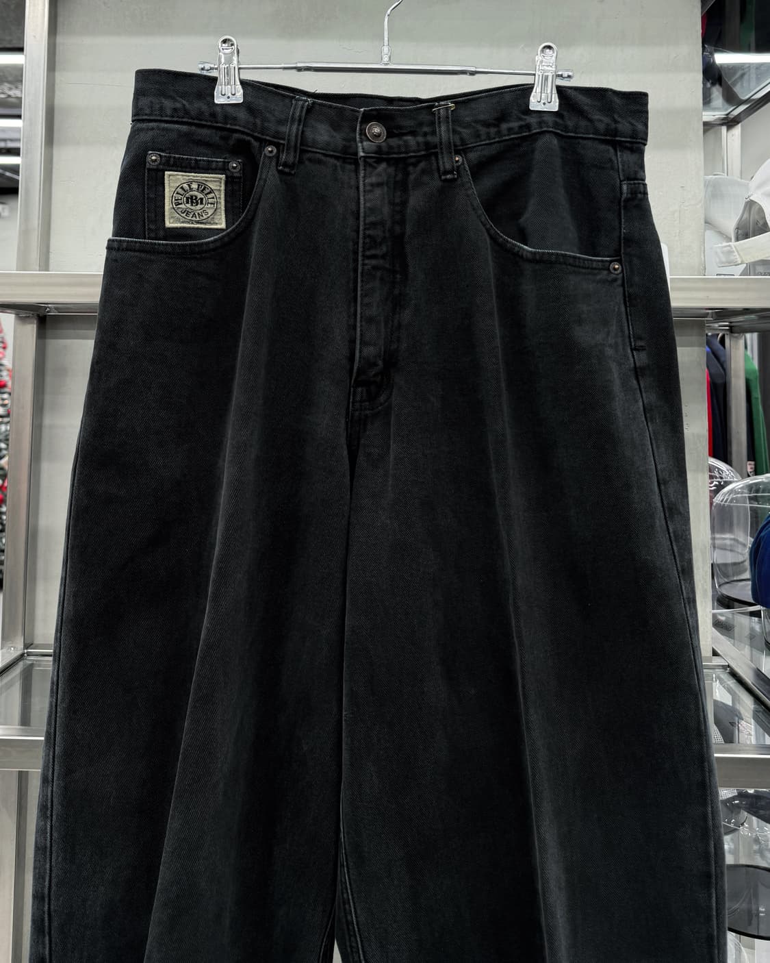 펠레펠레 00s 백로고 배기 데님 팬츠 블랙 상품이미지4