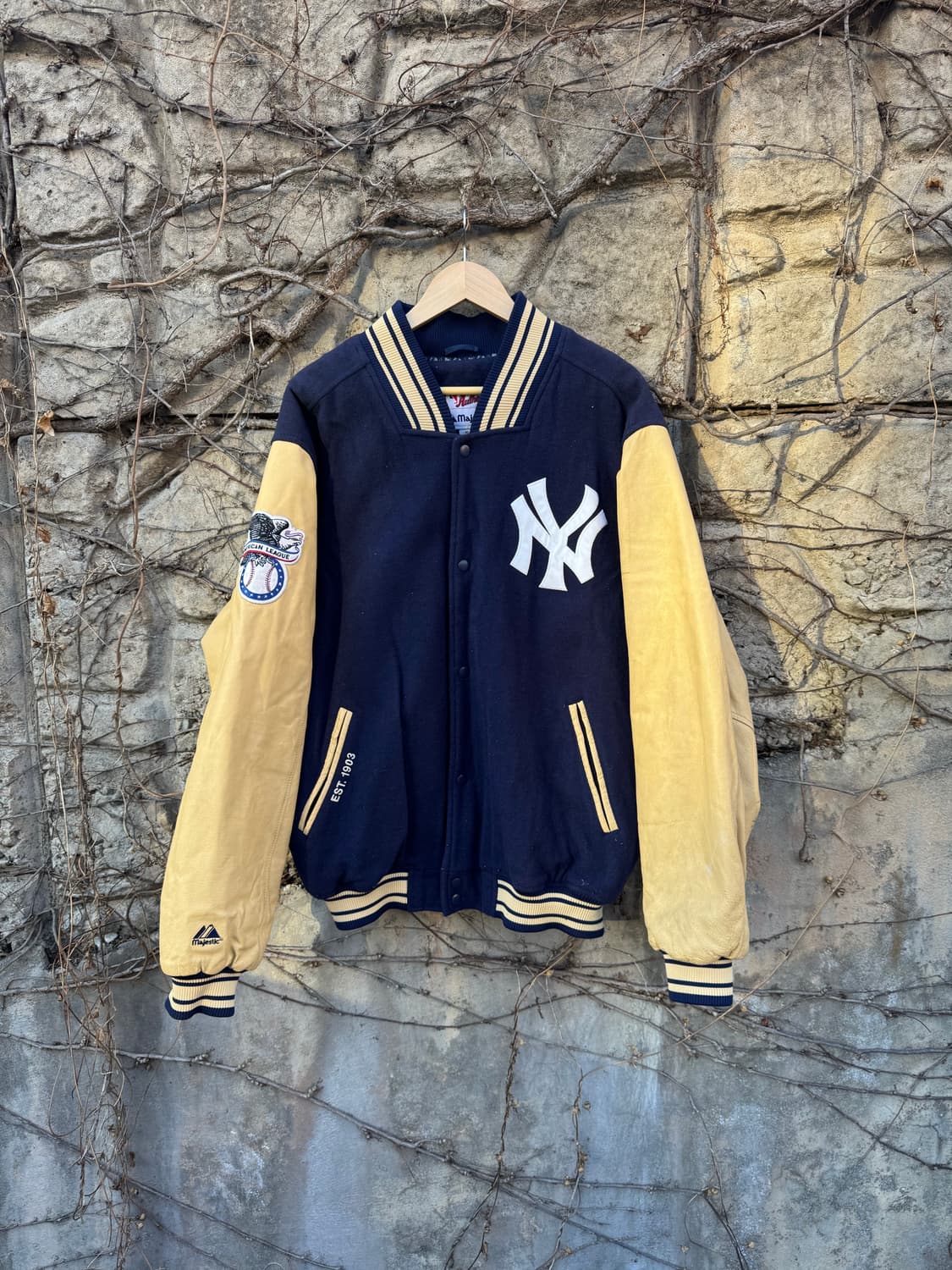 90s 마제스틱 빈티지 뉴욕 양키스 울 레더암 바시티 자켓 xl 상품이미지1