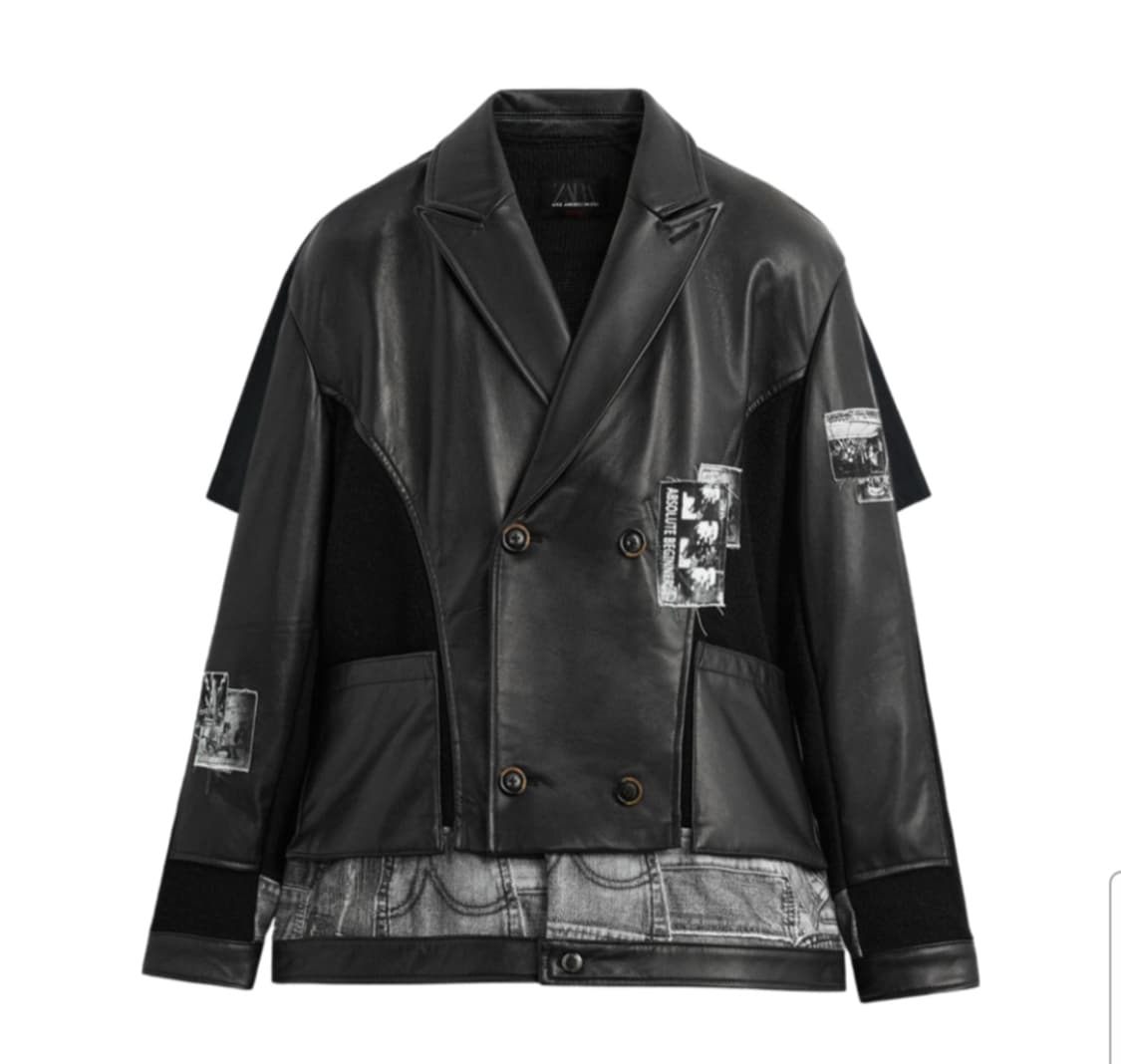 자라 앤더슨벨 컴바인드 니트 앤 레더 자켓 블랙 상품이미지1