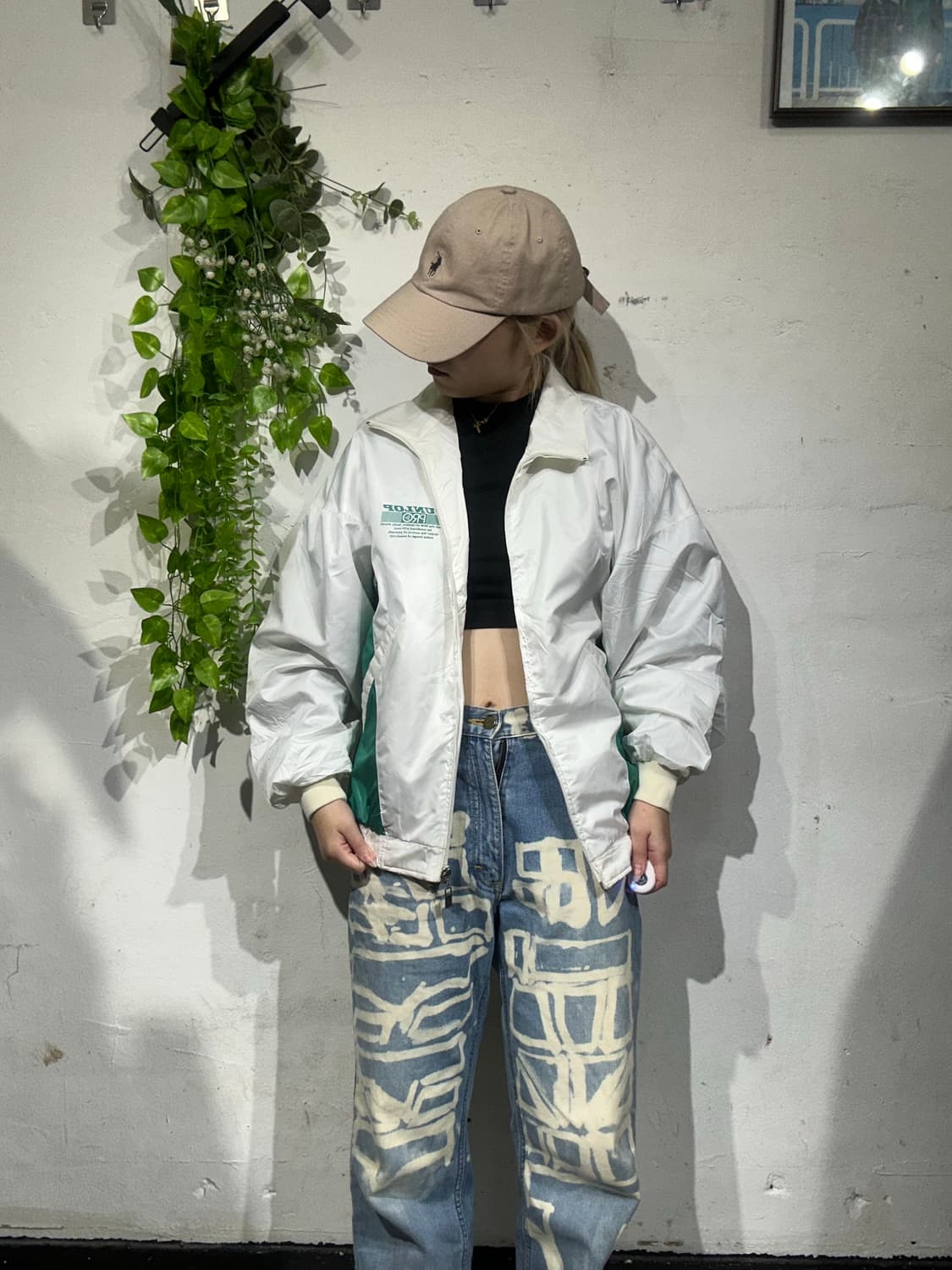 일본 빈티지 화이트 프린팅 바람막이 트랙 자켓 M 상품이미지2