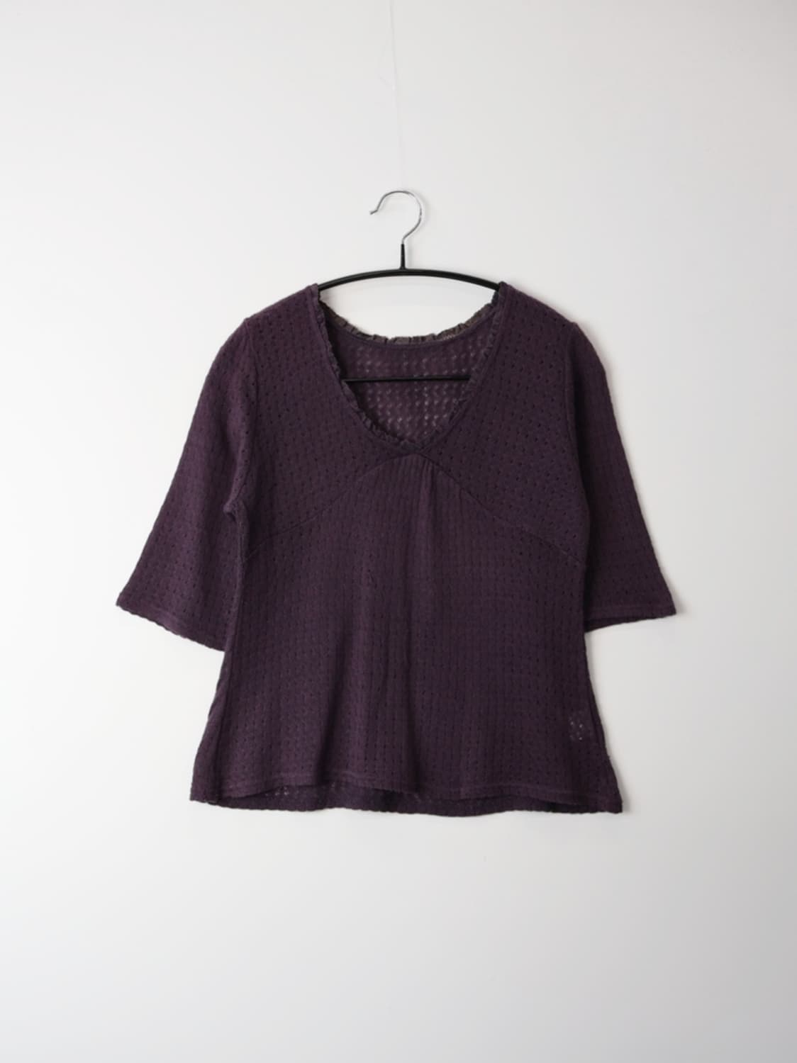 Jpn Deep Purple Lace Trim V-Neck Blouse 상품이미지4