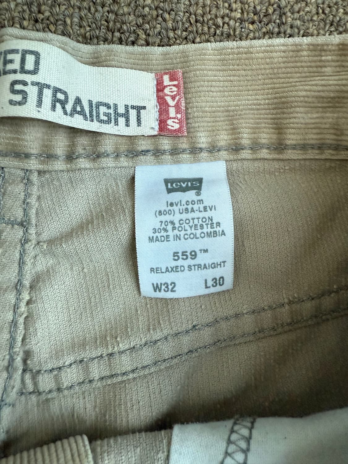 Levis 559 릴렉스 스트레이트 핏 리바이스 베이지 코듀로이 팬츠 상품이미지4