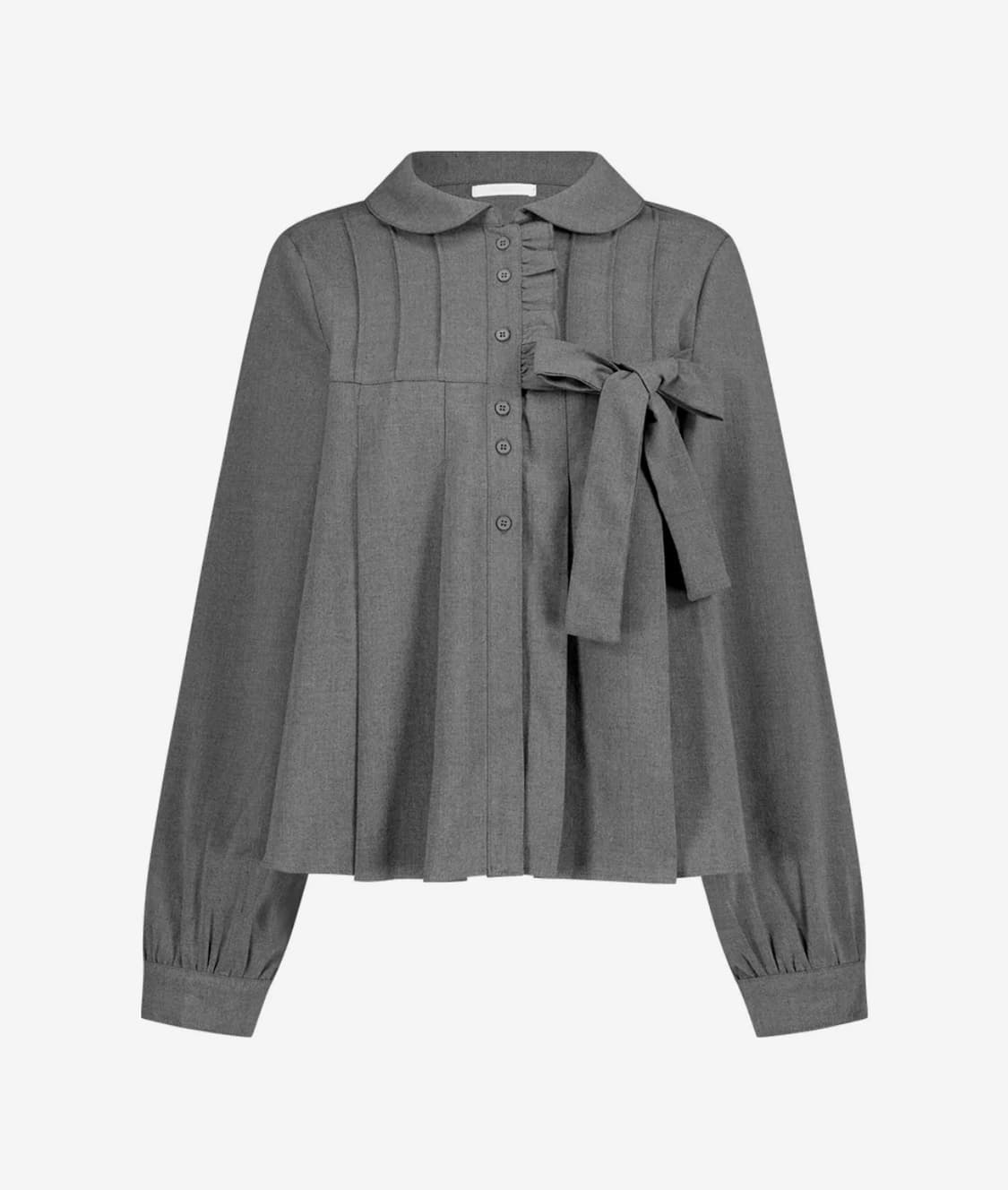 (택o 새상품) 일리고 리본 플리츠 블라우스 그레이 상품이미지2