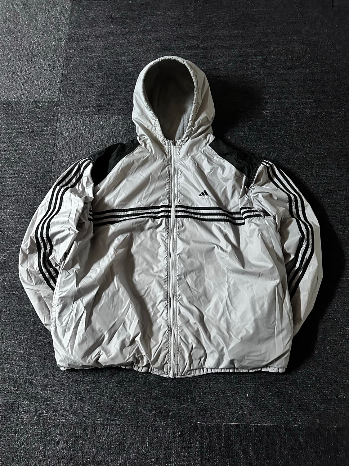 90s 아디다스 리버시블 빅로고 자수 그레이 후드점퍼 상품이미지5