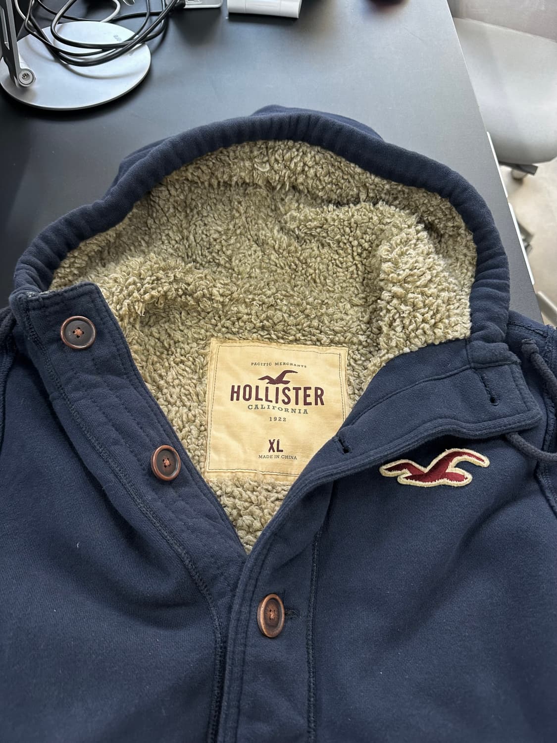 홀리스터 양털 버튼 후드점퍼 네이비 상품이미지7