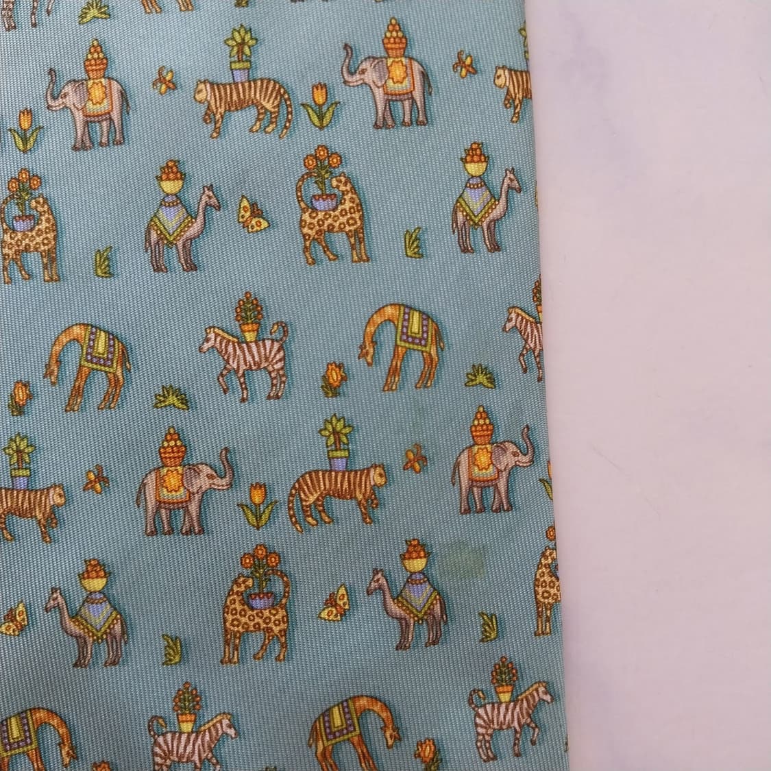 살바토레 페라가모 민트 동물 모티브 넥타이 9.7cm B등급 K2502 상품이미지9