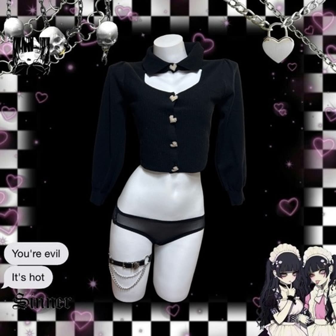 Heart button choker neck knit top 상품이미지2