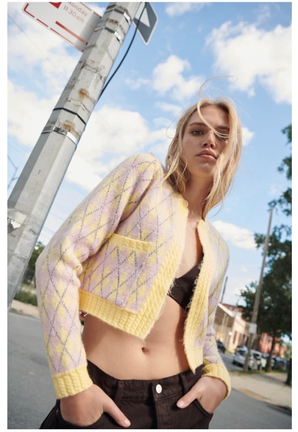 M ) 자라 여성 메탈릭 아가일 크롭 가디건  상품이미지1