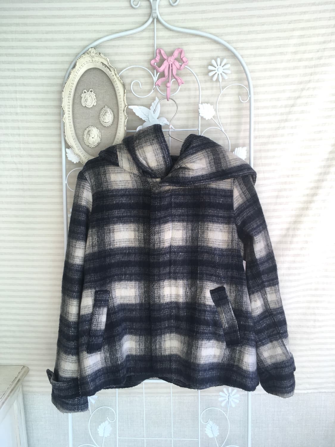 일본빈티지 체크 후드 블루종 겨울 자켓 상품이미지6